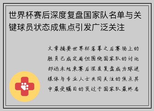 世界杯赛后深度复盘国家队名单与关键球员状态成焦点引发广泛关注